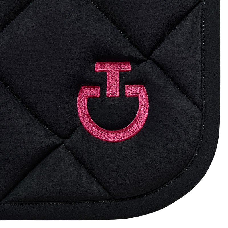 Cavalleria Toscana - Tapis de selle Diamond Quilted Jersey noir et logo rose | - Ohlala