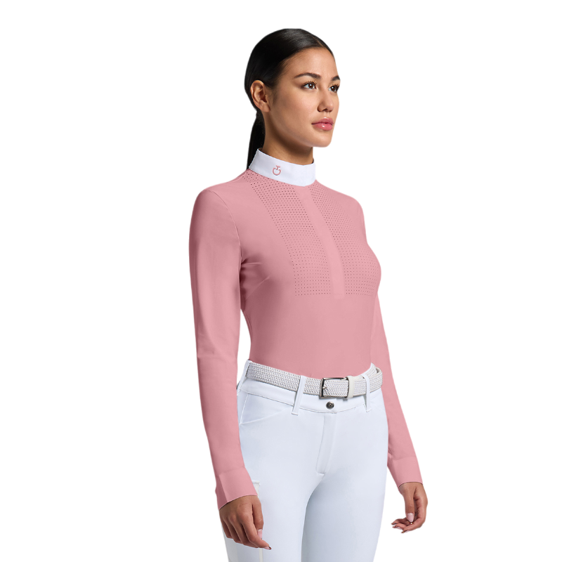 Cavalleria Toscana - Polo de concours manches longues femme Heat Sealed Perforated candy pink