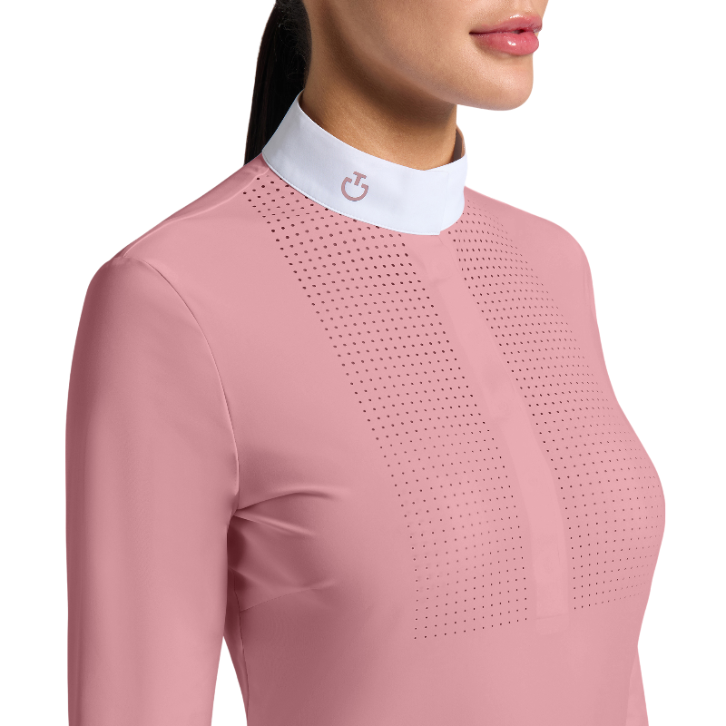 Cavalleria Toscana - Polo de concours manches longues femme Heat Sealed Perforated candy pink