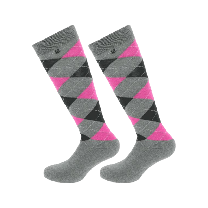 Equithème - Light gray/neon pink Argyle sock (x1)