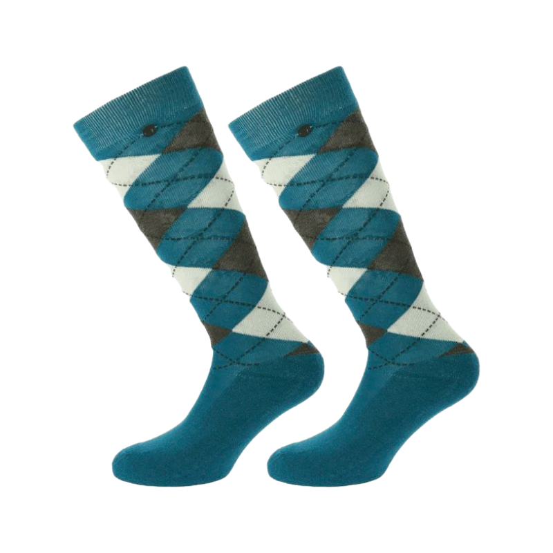 Equithème - Chaussettes Argyle saphir/écru (x1)