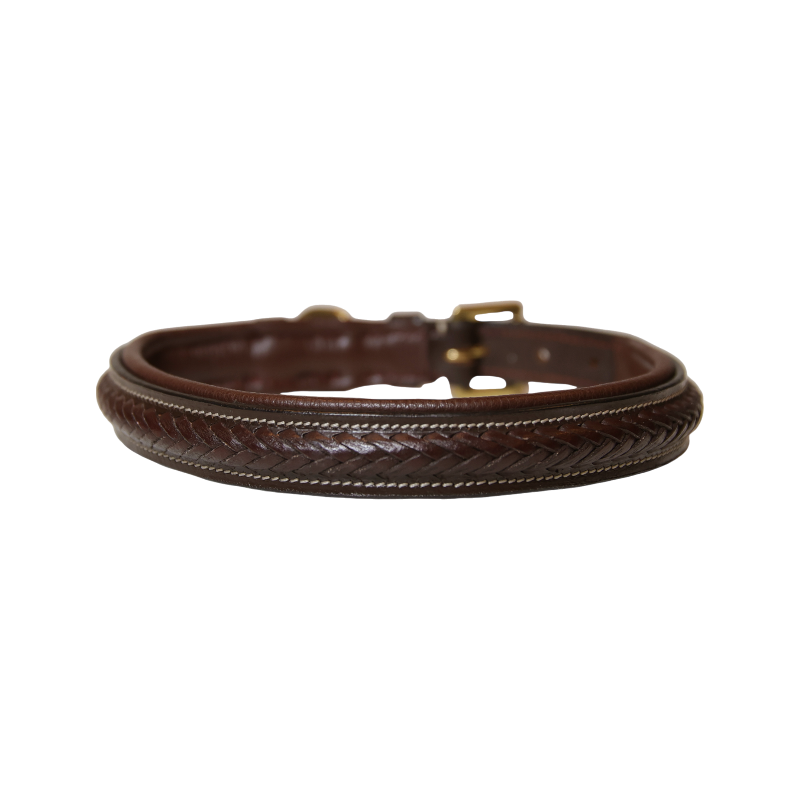 Dyon - Flat braided brown dog collar 