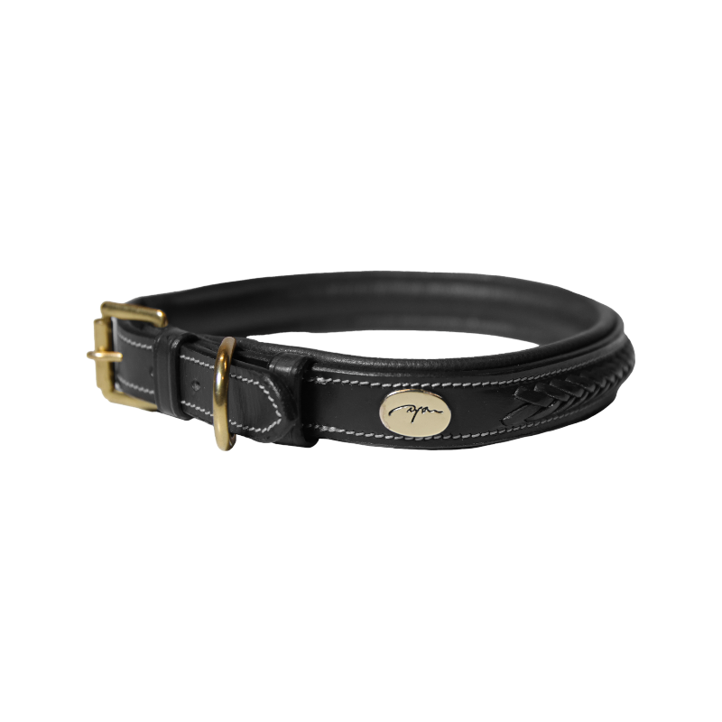 Dyon - Flat black braided dog collar 