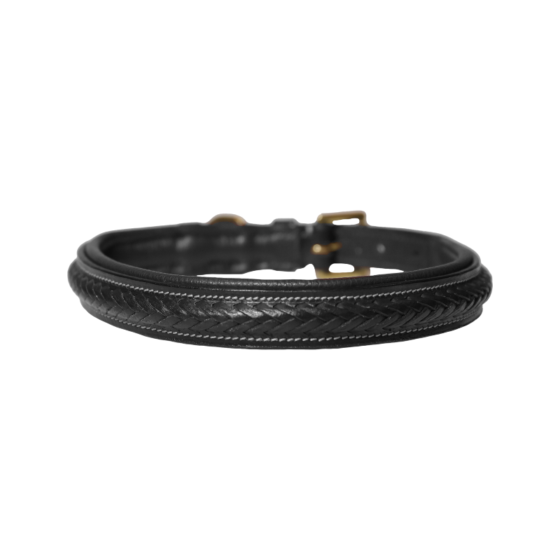 Dyon - Flat black braided dog collar 