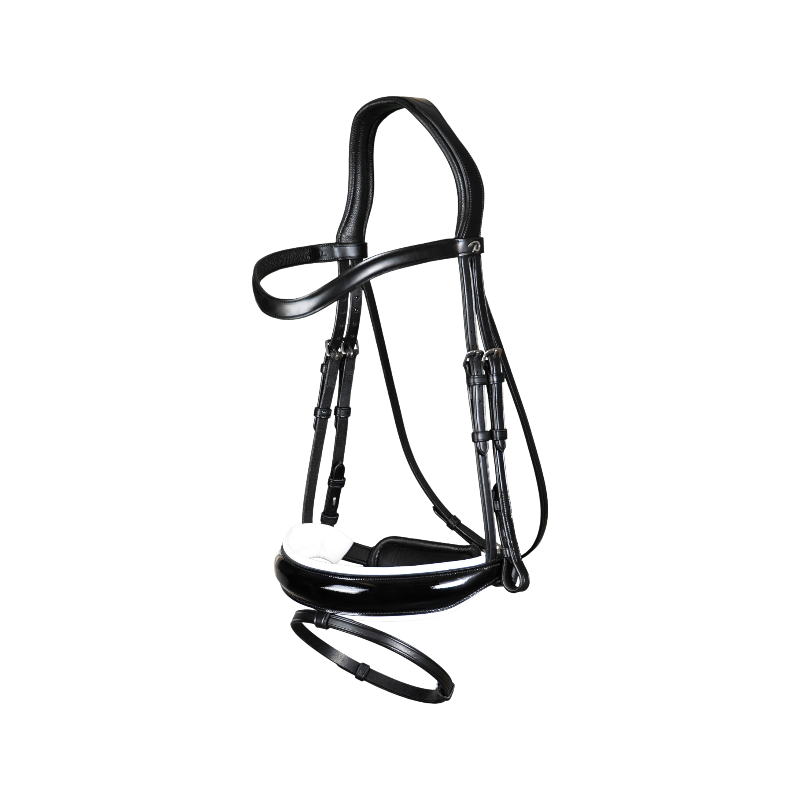 Dyon - Wide combined muzzle bridle with white padding New English collection black 