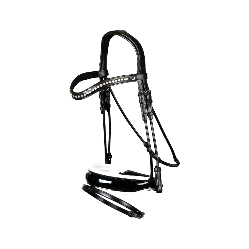 Dyon - Wide combined muzzle bridle with white lining New English collection black 