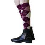 Equithème - Chaussettes d'équitation Argyle bordeaux/ vieux rose | - Ohlala