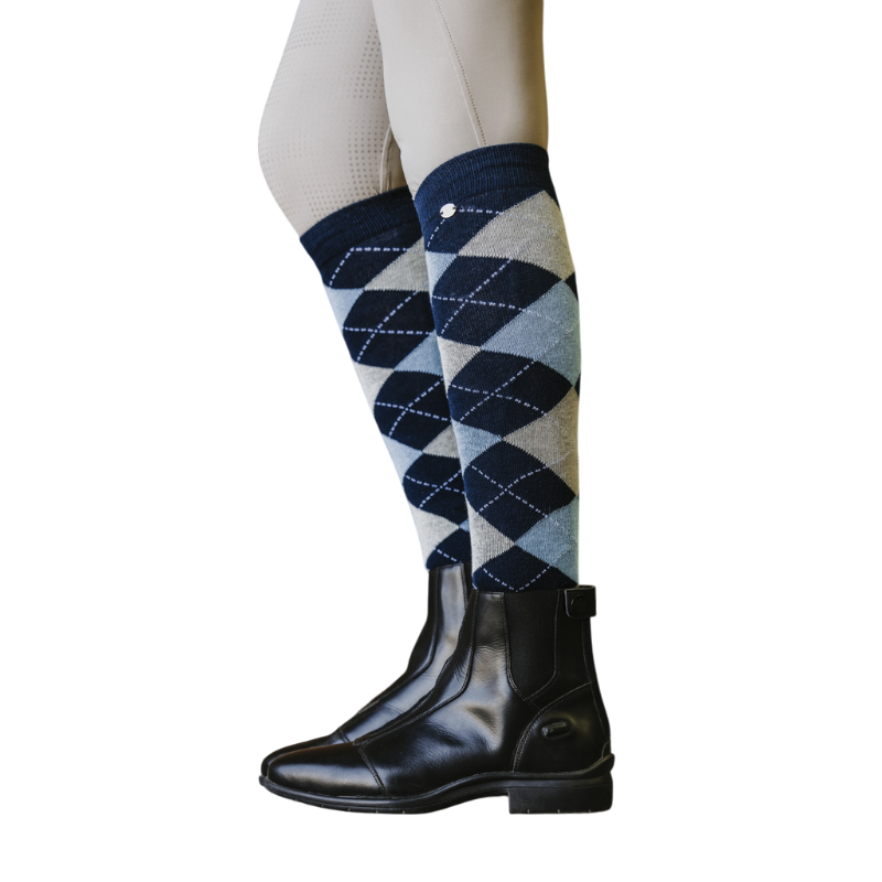 Equithème - Chaussettes d'équitation Argyle marine/ bleu ciel