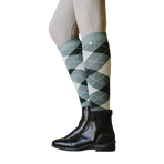 Equithème - Chaussettes d'équitation Argyle vert sauge/ anthracite | - Ohlala