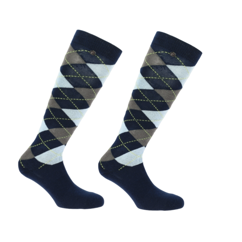 Equithème – Reitsocken Argyle Marineblau / Himmelblau / Grau