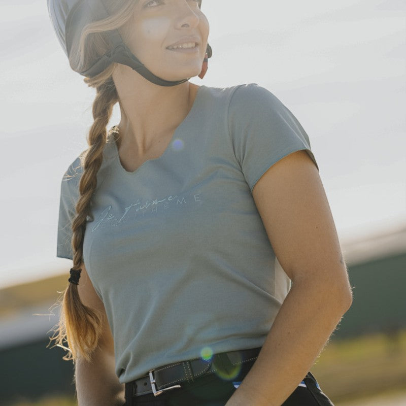 Equithème - T-shirt manches courtes femme Rehane édition "Je t'aime" vert sauge | - Ohlala
