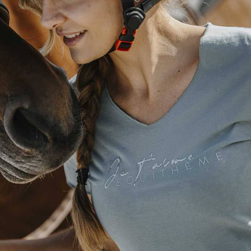 Equithème - T-shirt manches courtes femme Rehane édition "Je t'aime" vert sauge | - Ohlala