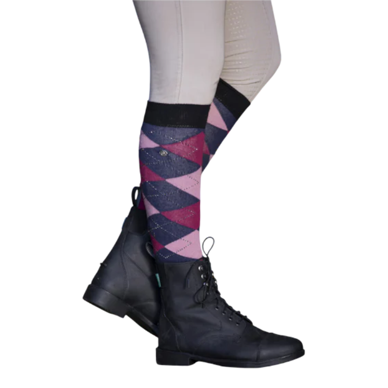 Equithème - Light gray / old rose Girly socks (x1) 