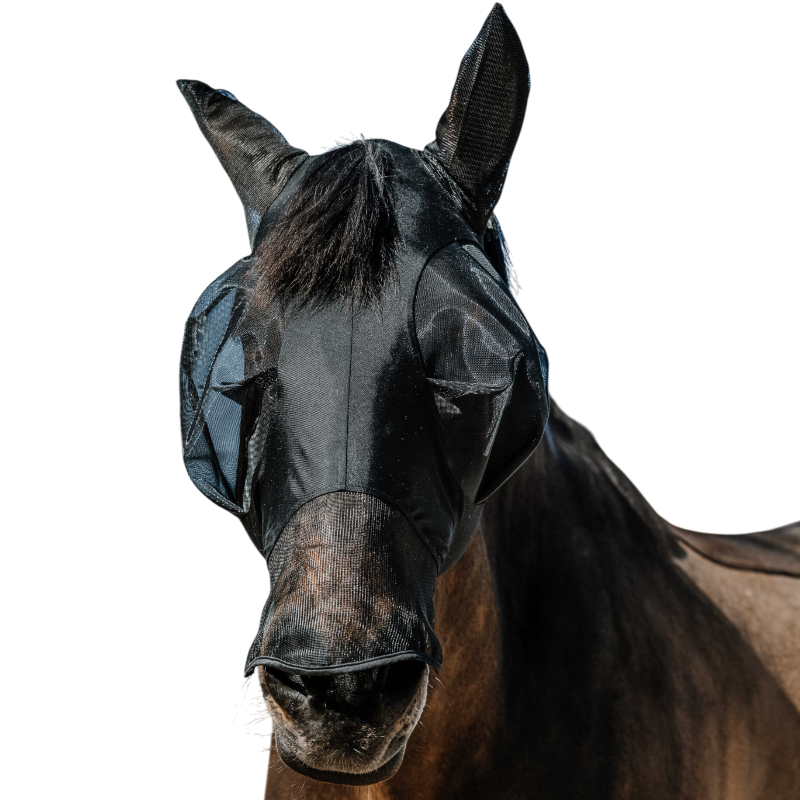 Equithème - Masque anti-mouches et UV Lycra avec oreilles et nez noir