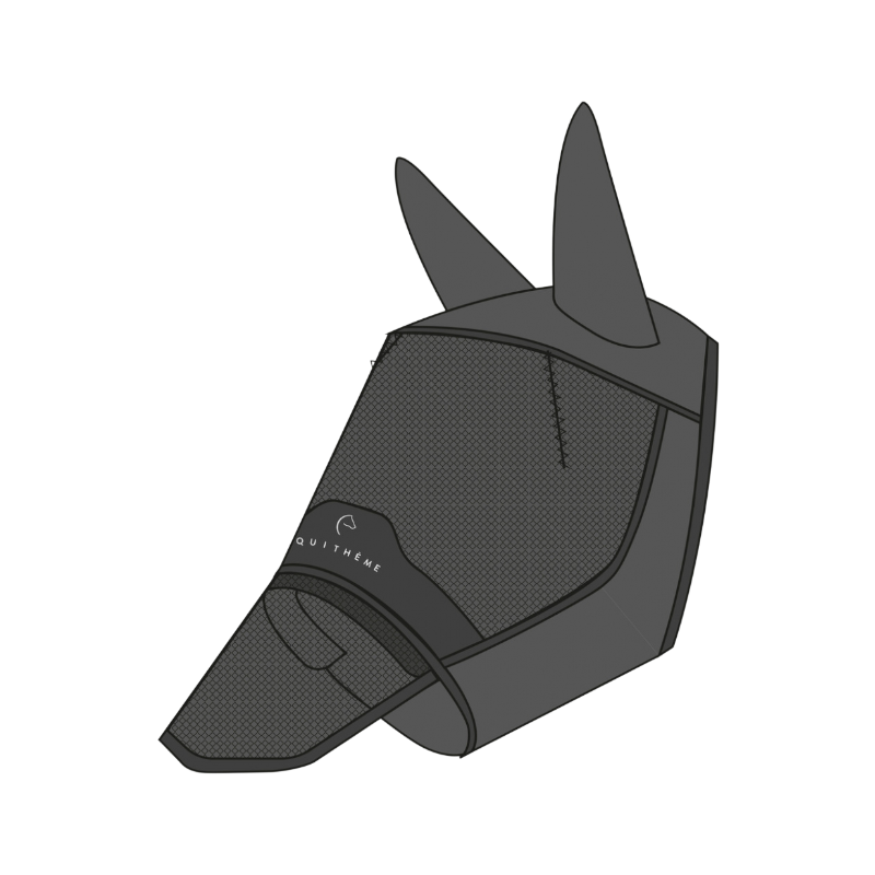 Equithème - Masque anti-mouches et UV Mesh avec oreilles et nez noir