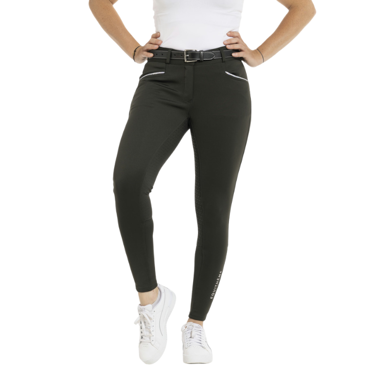 Equithème - Pantalon d'équitation full grip femme Claudine vert forêt