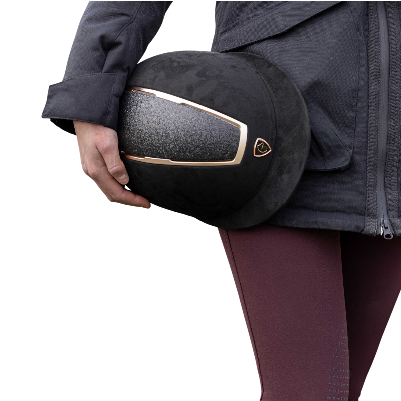 Equithème - Casco de equitación visera ancha Glint Lamé negro/ rose gold