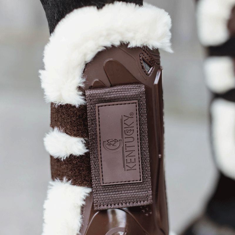 Kentucky Horsewear - Guêtres ouvertes velcro mouton vegan marron | - Ohlala