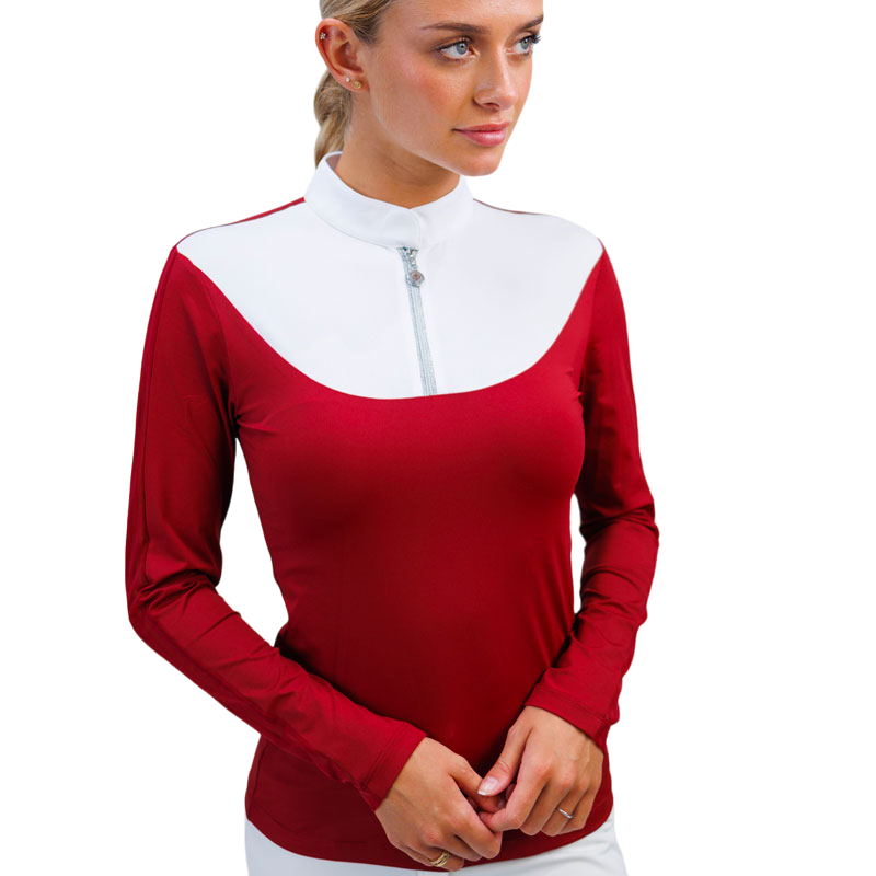 Harcour - Women's long-sleeved competition polo shirt Coquette ruby ​​red