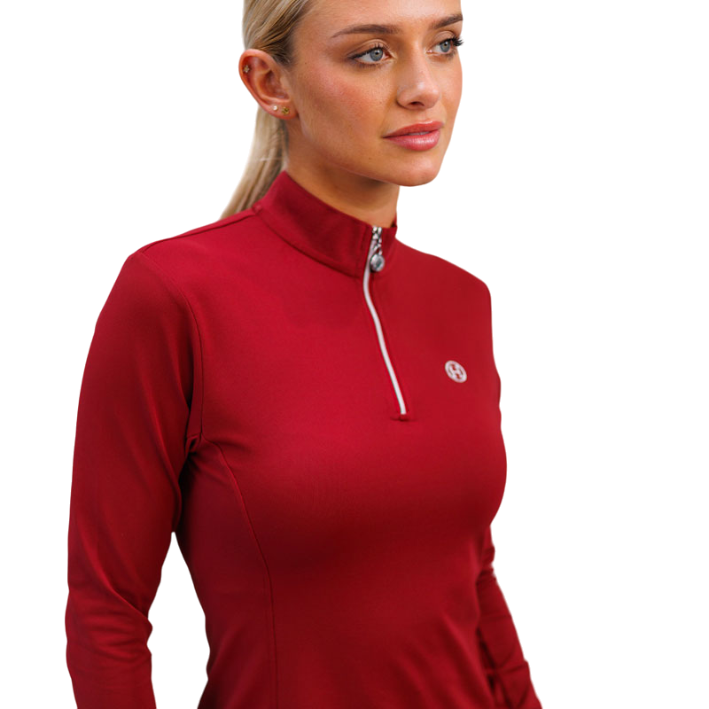 Harcour - Pacific ruby ​​red women's long-sleeved technical polo shirt