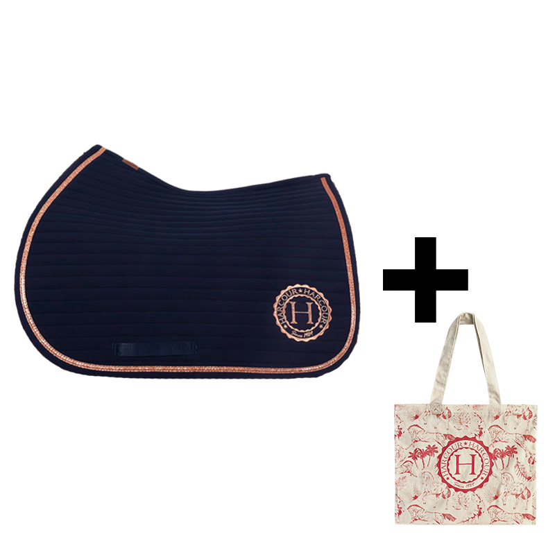 Harcour - Pack tapis de selle Karembar marine/ rose gold + tote bag Galia rose