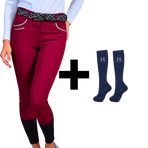 Harcour - Set Damen-Reithose Jaltika bordeaux + Reitsocken Hickstead marine | - Ohlala