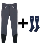 Harcour - Set Damen-Reithose Jaltika dunkelgrau + Reitsocken Hickstead marine | - Ohlala