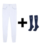 Harcour - Set Damen-Reithose Jaltika weiß + Reitsocken Hickstead marine | - Ohlala
