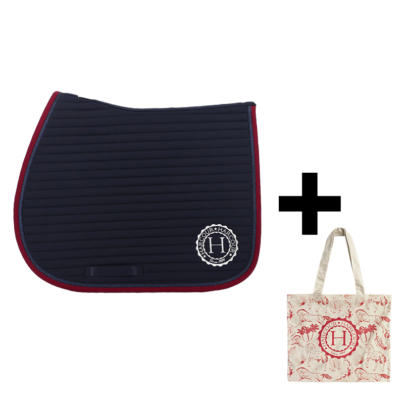 Harcour - Pack tapis de selle Karembar marine/ bordeaux + tote bag Galia rose