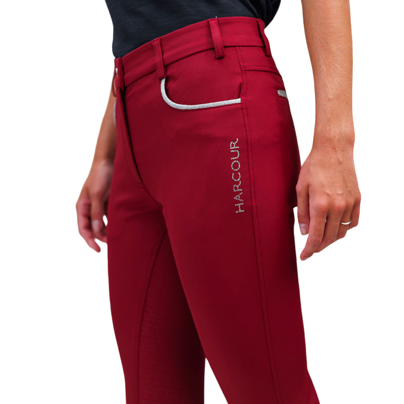 Harcour - Pantalon d'équitation femme full grip Boogie rouge rubis