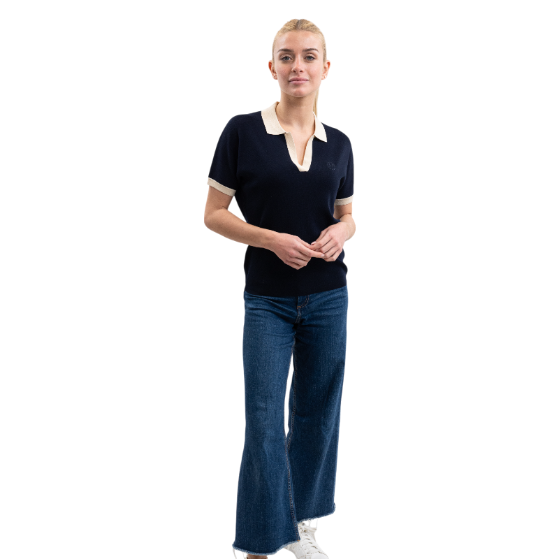 Harcour - Women's short sleeve polo Peach navy 