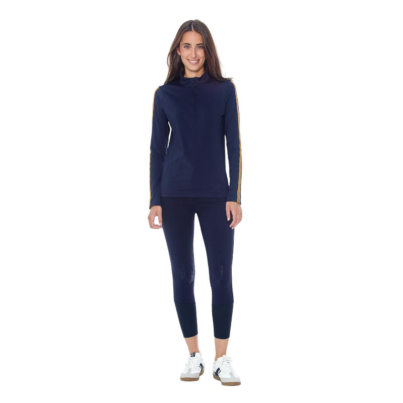 Harcour - Polo manches longues chaud femme Pistach marine