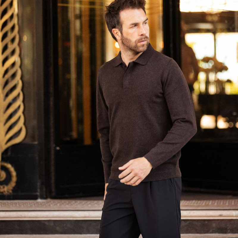 Harcour - Polo manches longues homme Ange cacao