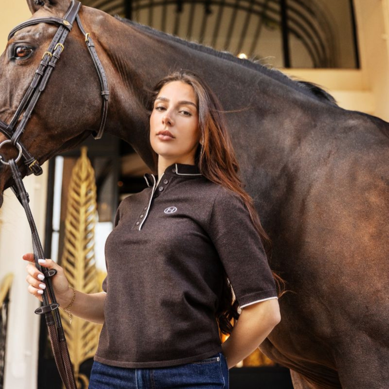 Harcour - Polo manches mi-longues femme Amande cacao