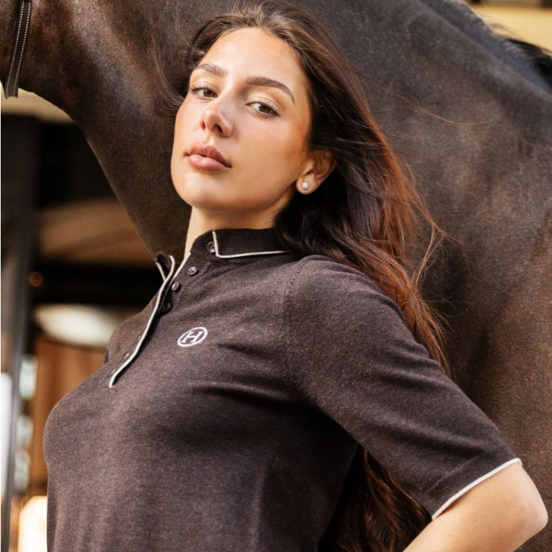 Harcour - Polo manches mi-longues femme Amande cacao