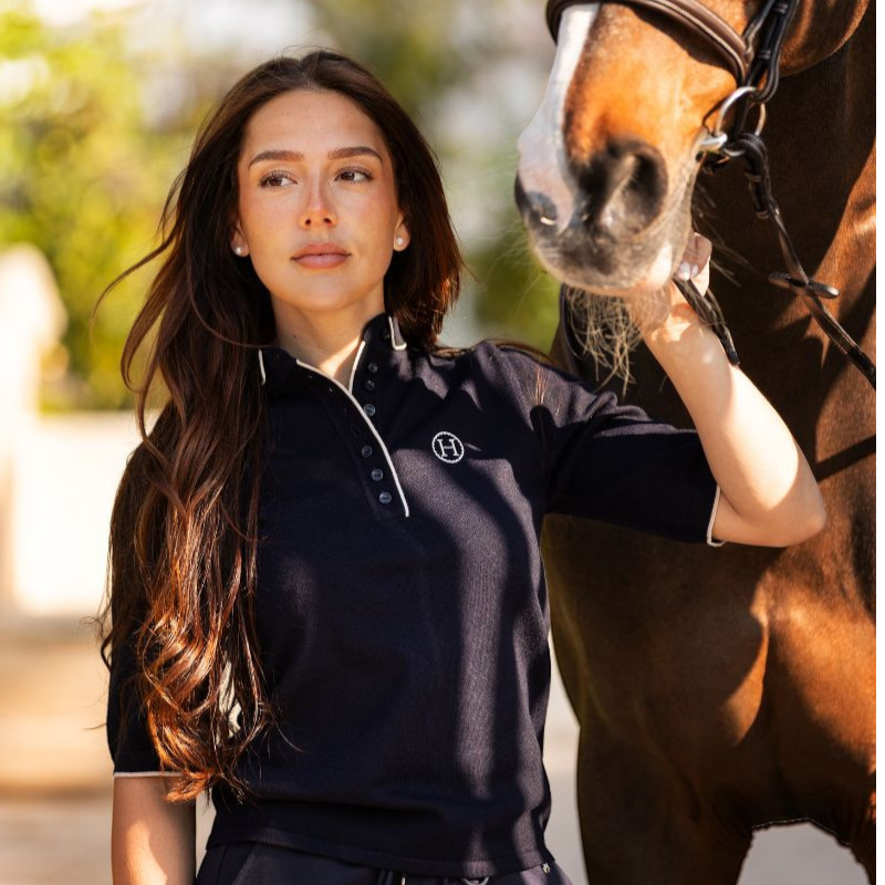 Harcour - Polo manches mi-longues femme Amande marine