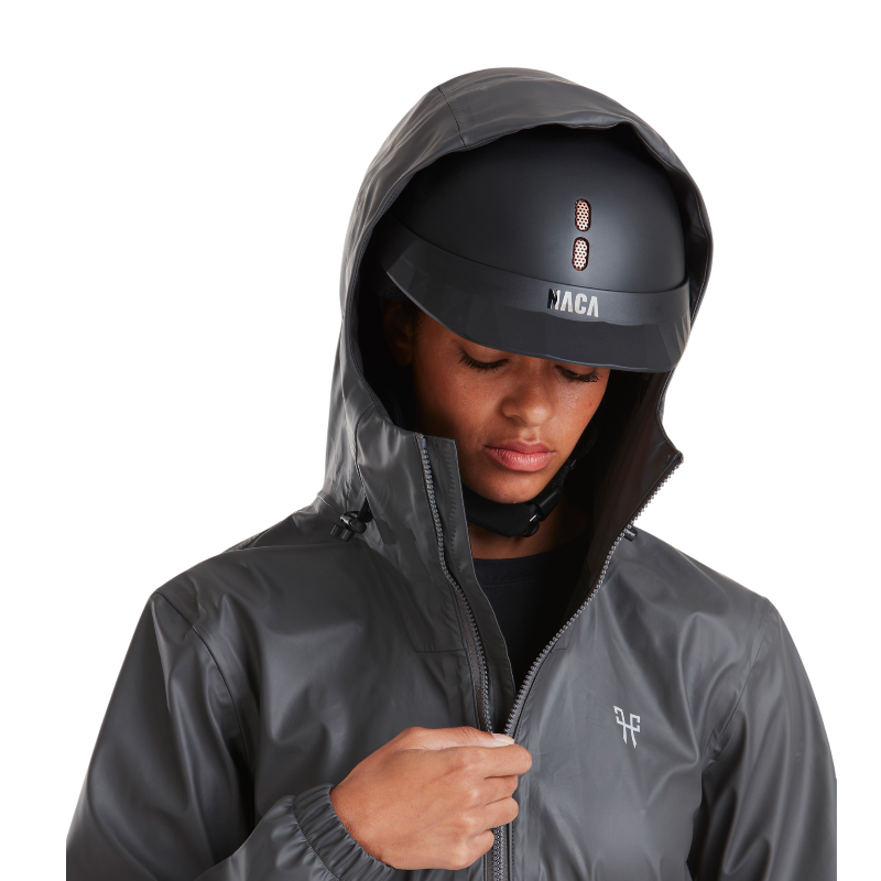 Horse Pilot - Women's Long Raintech Rain Jacket in Iron | - Ohlala