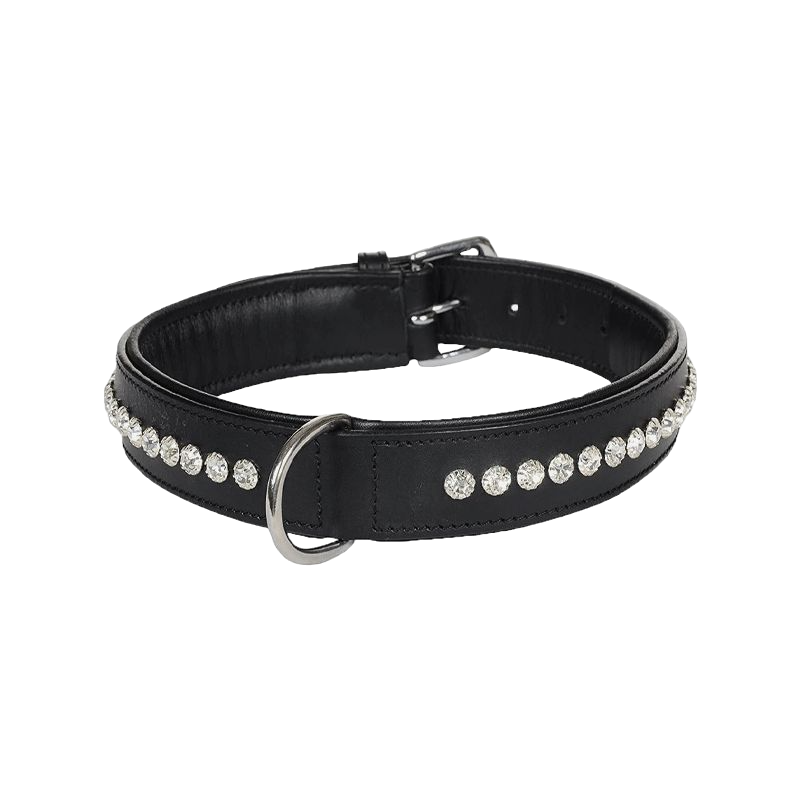 Hekktor Leather - Meili leather dog collar Black / Silver rhinestones