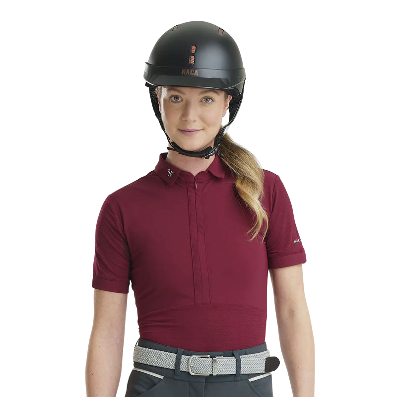 Horse Pilot - Aeromesh women's riding polo shirt dark red