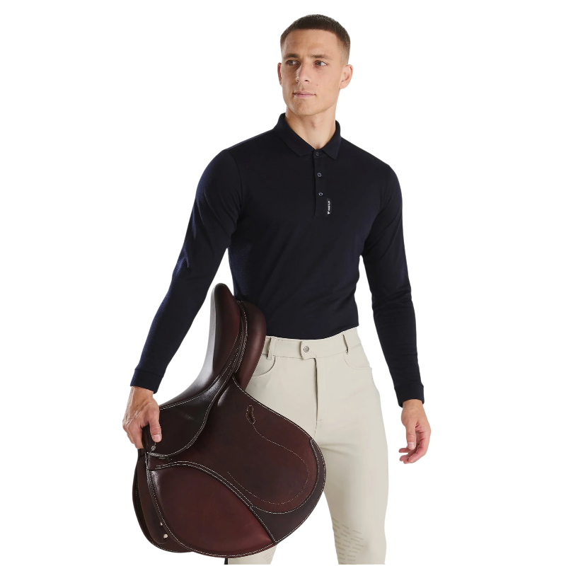 Horse Pilot - Herren Langarm-Polo Merinos dark night