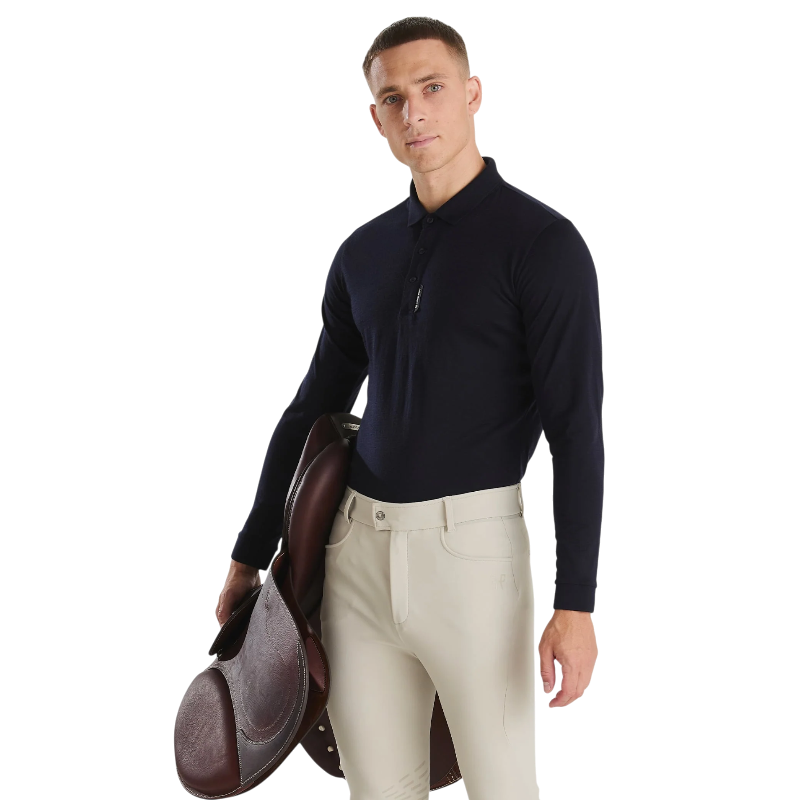 Horse Pilot - Herren Langarm-Polo Merinos dark night