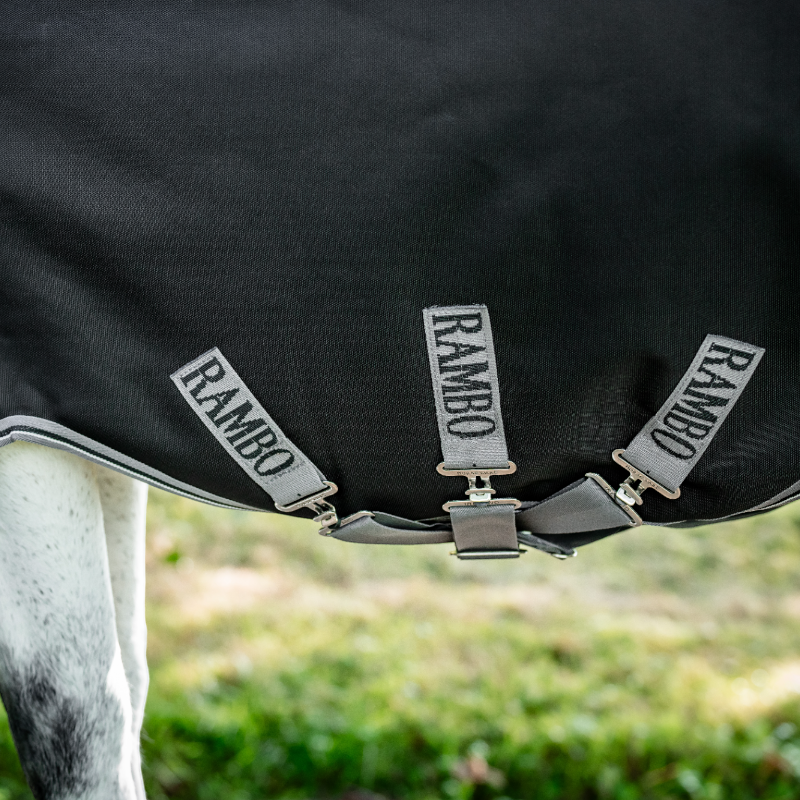 Horseware - Black/Thunderstorm Gray/Silver 100g Rambo Turnout Outdoor Blanket 