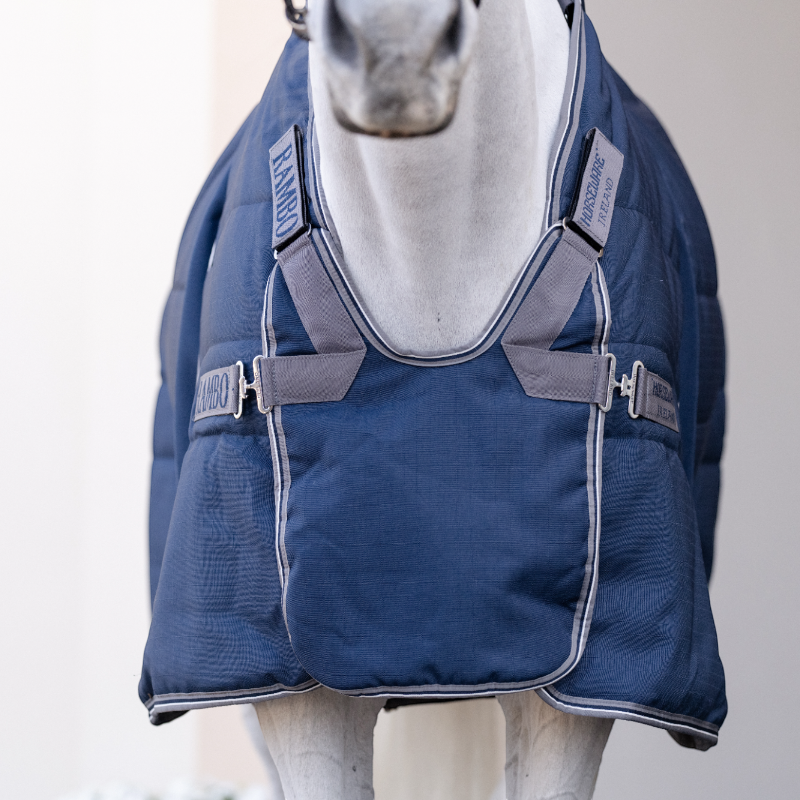 Horseware - Couverture de box Rambo Optimo Stable Plus marine/ thunderstorm grey/ argent 200g