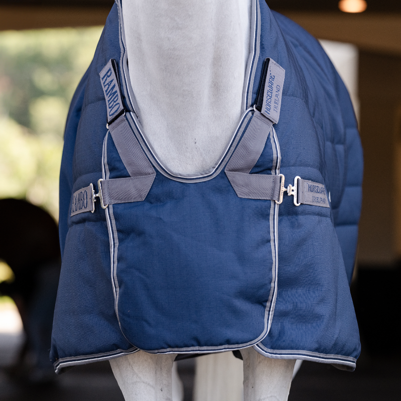 Horseware - Couverture de box Rambo Optimo Stable Plus marine/ thunderstorm grey/ argent 200g