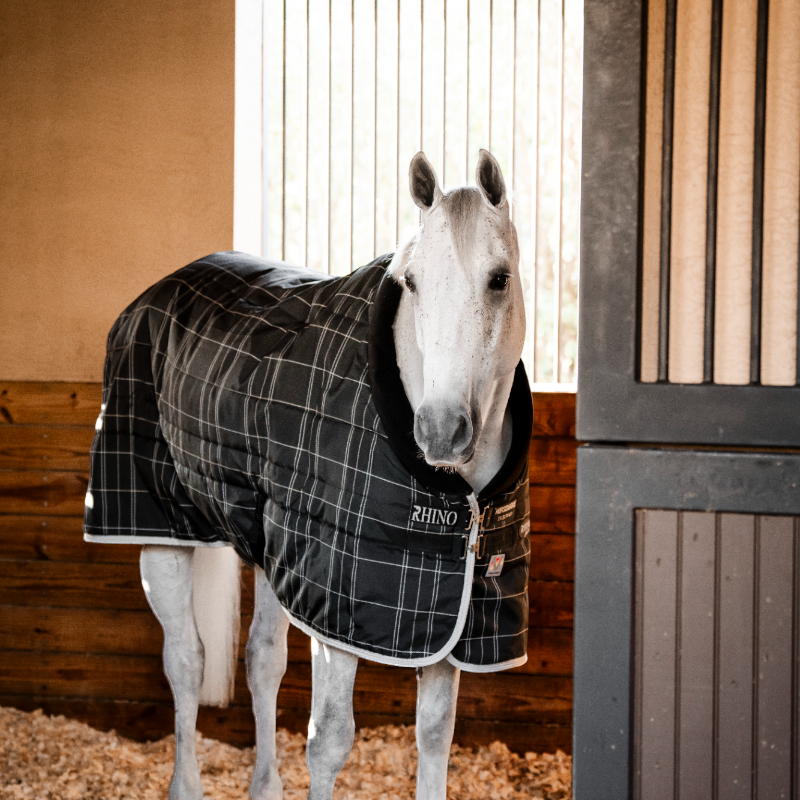 Horseware - Couverture de box Rhino Stable VL noir/ gris/ blanc à carreaux/ gris 250g