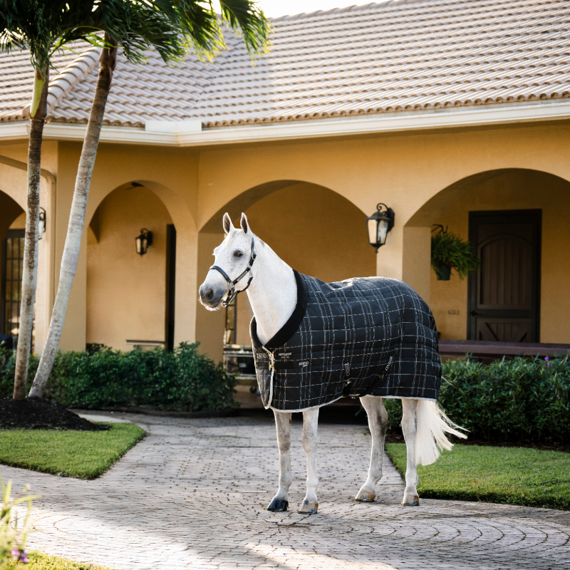 Horseware - Couverture de box Rhino Stable noir/ gris/ blanc à carreaux/ gris 100g