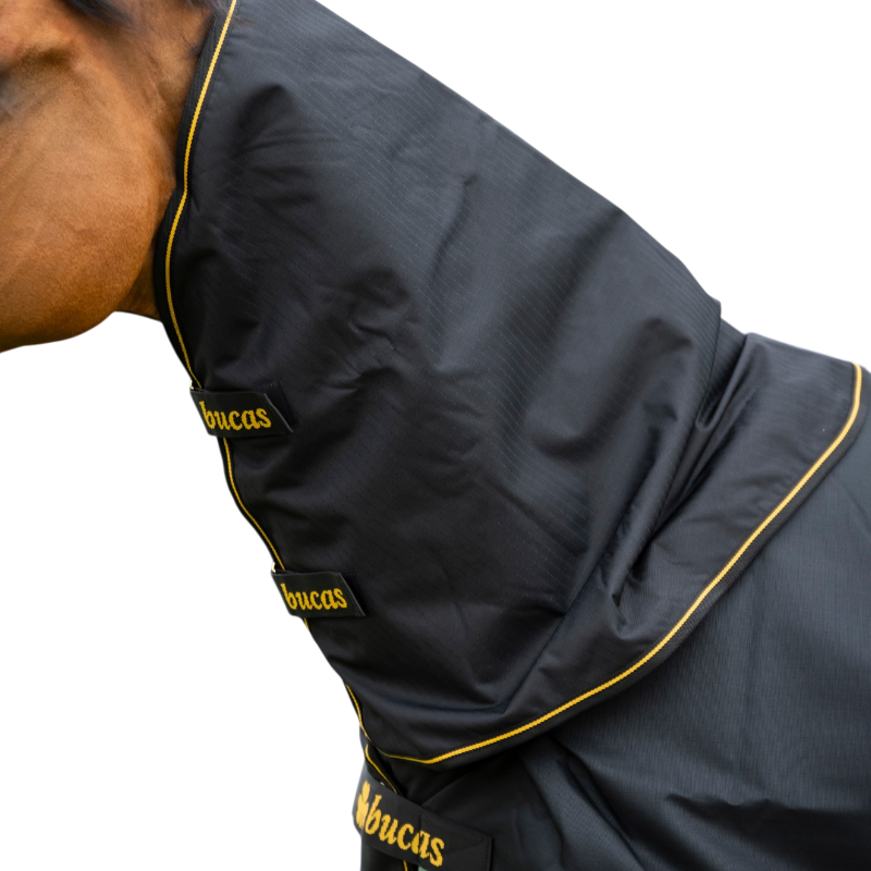 Bucas - Coperta da esterno Irish Turnout 300 nero/ gold coprispalla amovibile 300g