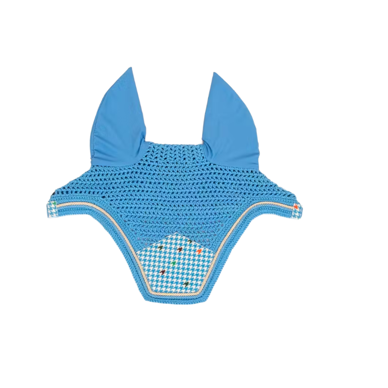 Kentucky Horsewear - Bonnet pour chevaux Wellington Velvet pied-de-poule marine/ colourful