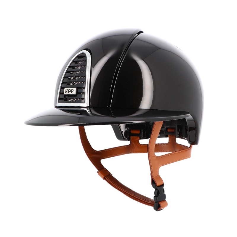 KEP - Cromo 2.0 New Shine black riding helmet with beige visor and chin strap 