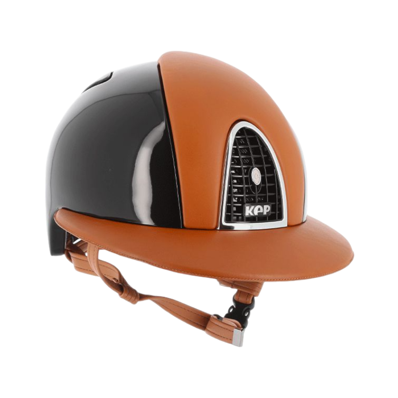KEP - Casque personnalisé Cromo Polish Black Leather Cognac Visière Polo